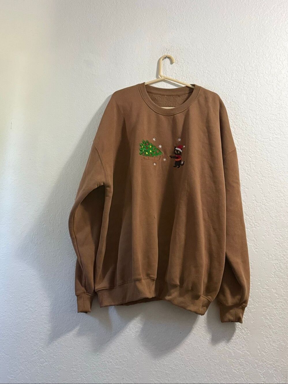 Vintage embroidered black cat Christmas tree sled sweatshirt 3x